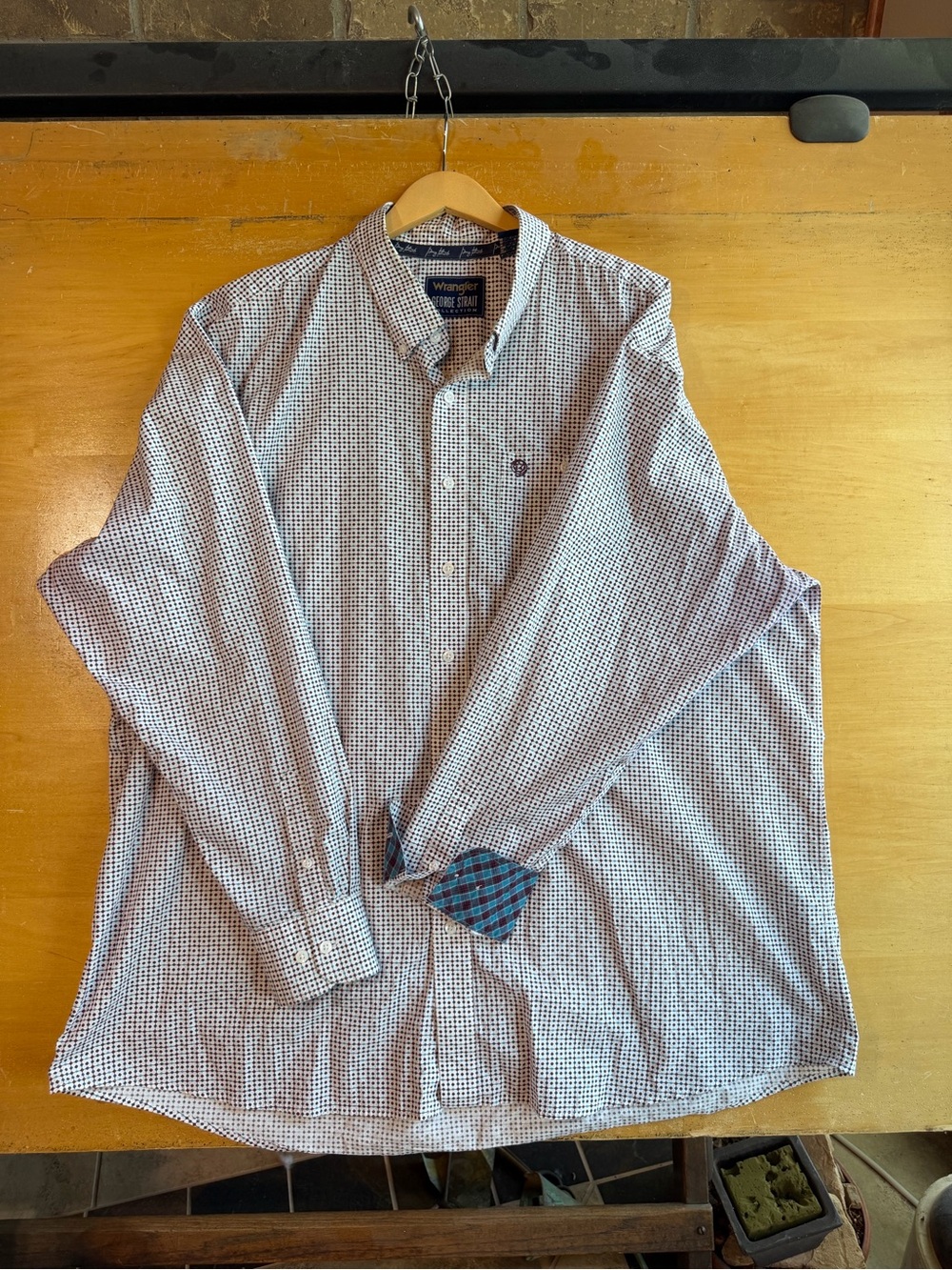 Wrangler Blue and White Check Long Sleeve Button-Down Shirt